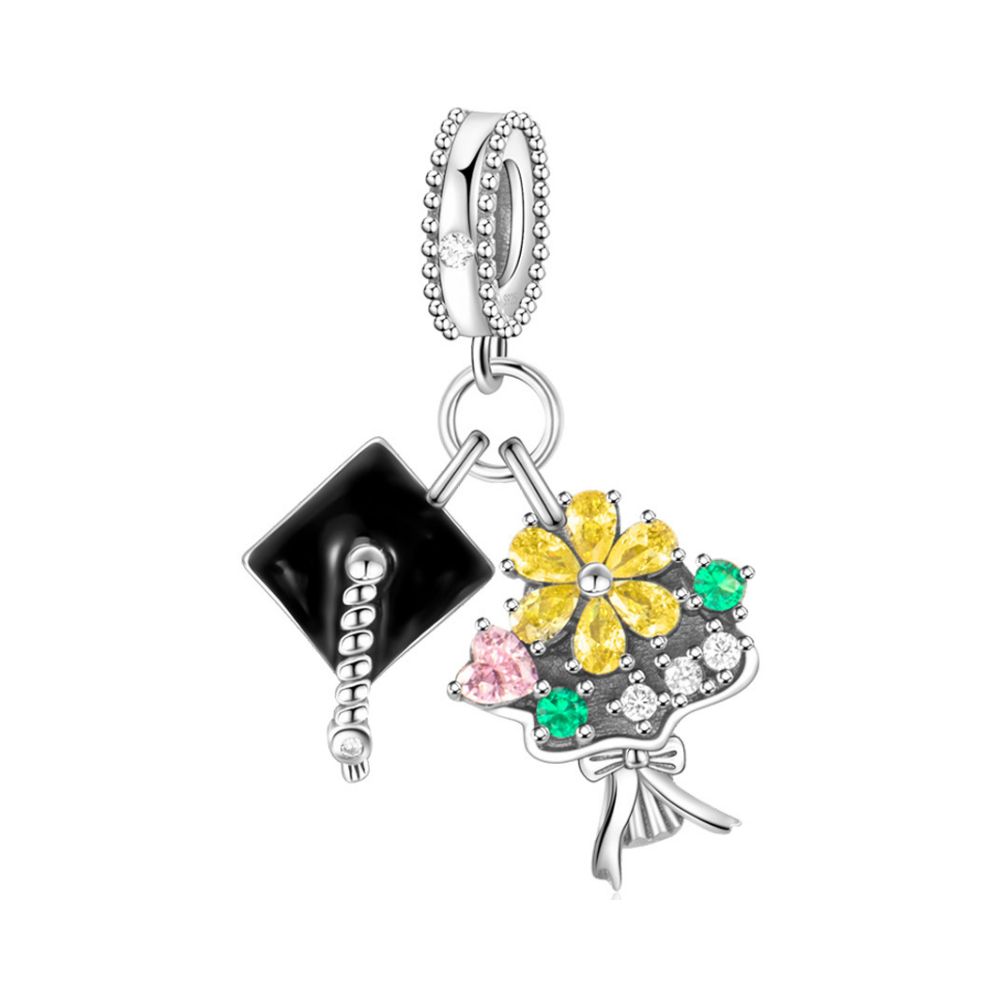 Graduation Dreams Cap & Bouquet Dangle Charm