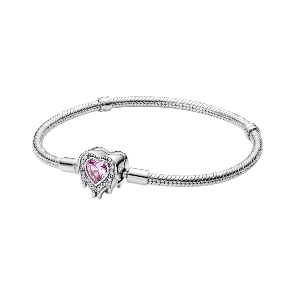 Melting Heart Pink Crystal Snake Chain Bracelet