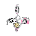 Graduation Memories Camera & Bouquet Triple Dangle Charm