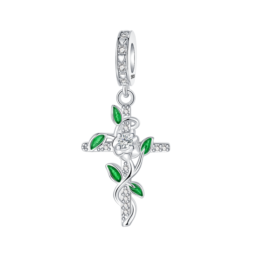 Blooming Vine Cross Dangle Charm