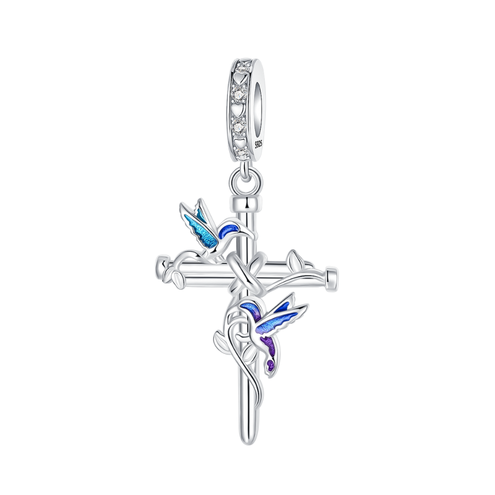Hummingbird Vine Cross Dangle Charm