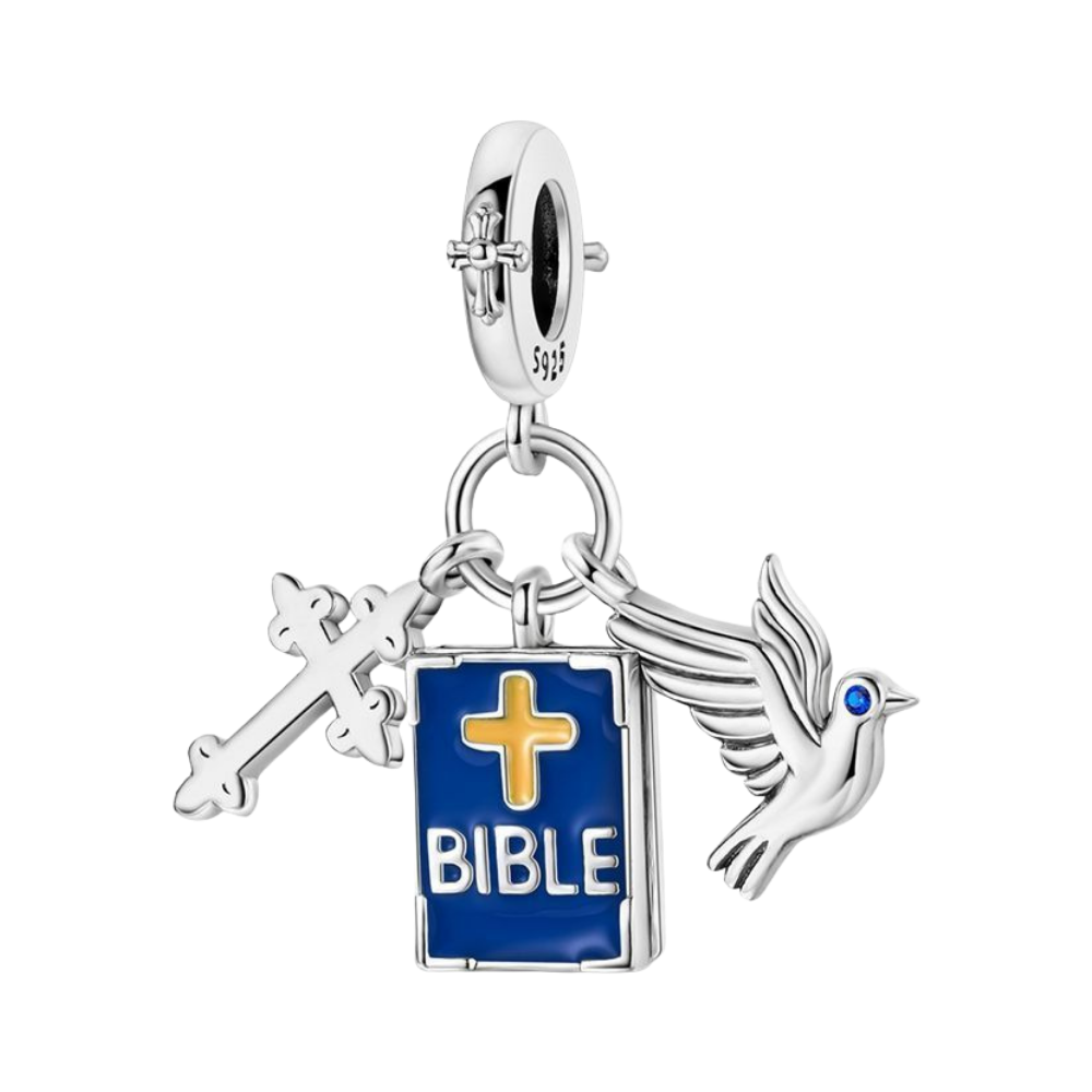 Bible Cross And Dove Triple Dangle Charm