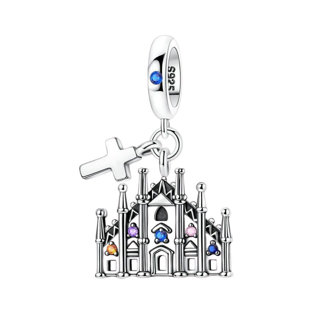 Christian Church And Cross Dangle Charm