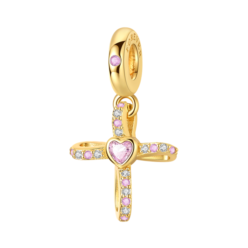 Pink Heart Cross Dangle Charm