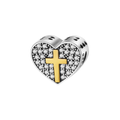 Golden Cross Sparkling Heart Charm