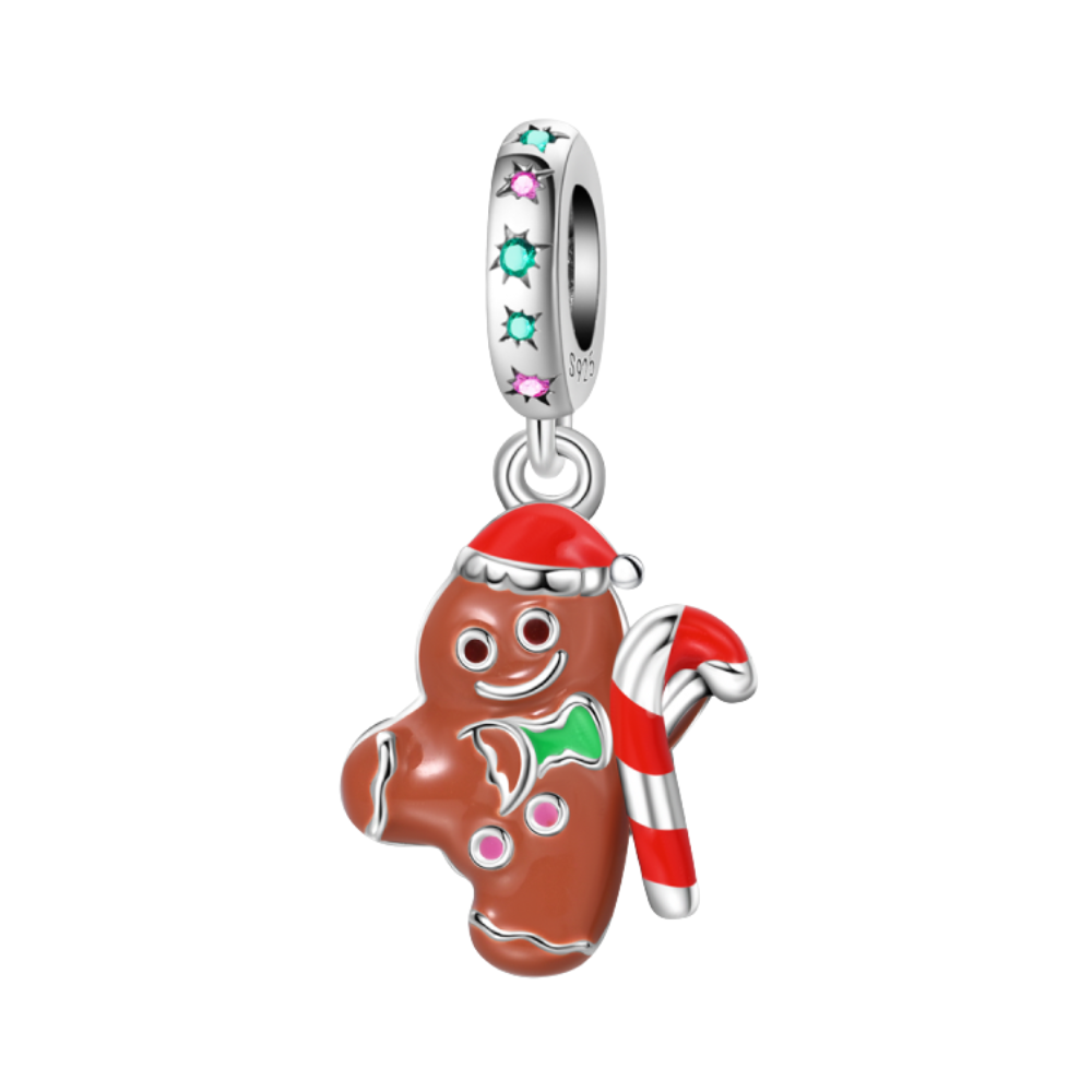 Christmas Gingerbread Man Candy Cane Dangle Charm